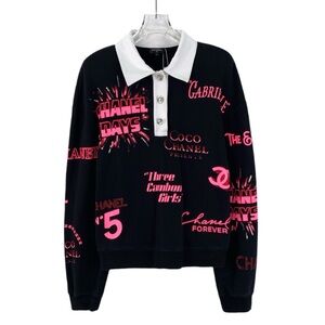 Chanel Black and Pink Graphic Collared Sweatshirt
